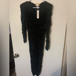 Capella Black Ruched Long-Sleeve Midi Dress